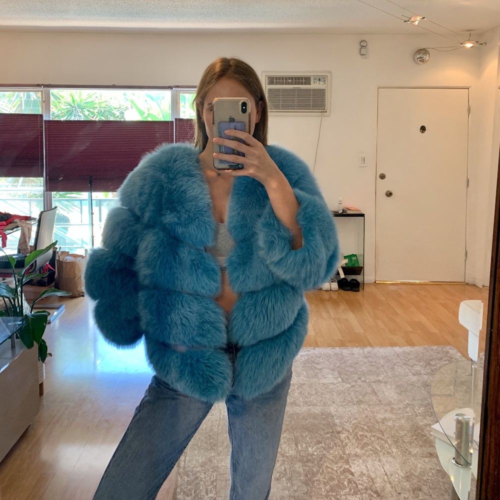 FAUX FUR KENSINGTON JACKET- Blue